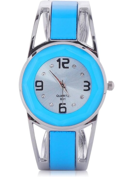 Accessories - Women's Light Blue Quartz with Rhinestone Round Dial Stainless Steel Cuff Watch